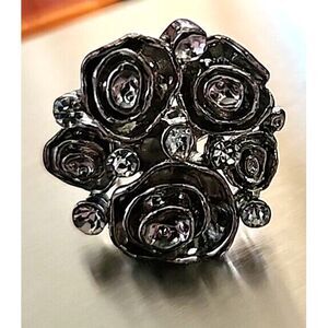 Roses Rhinestones Adjustable‎ Silver Ring